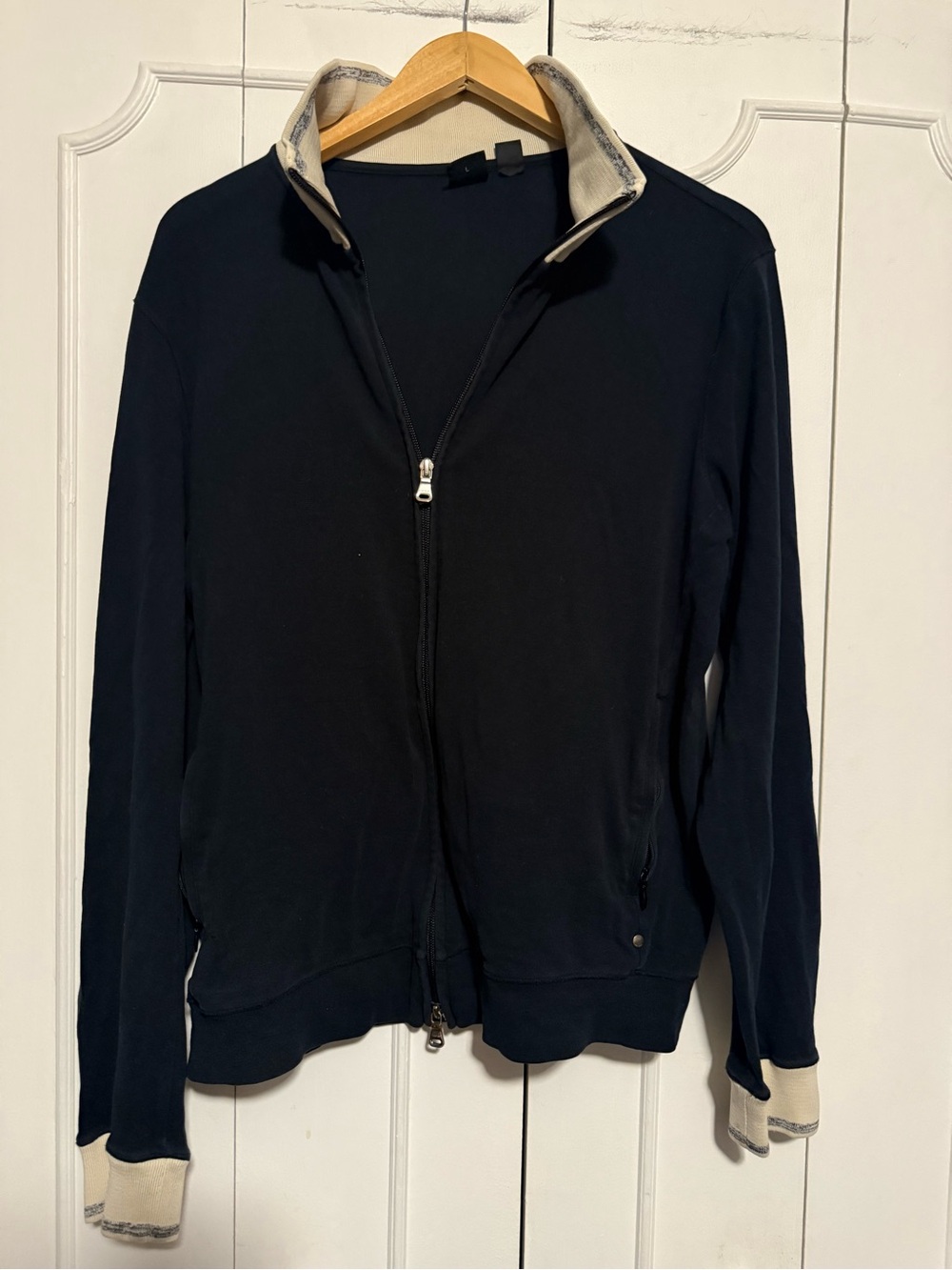 Hugo Boss Navy Zip-Up Bomber Jacket with Cream Trim